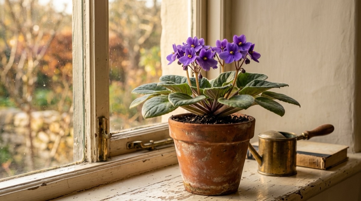 Potted violet, the flower of the fiftieth wedding anniversary