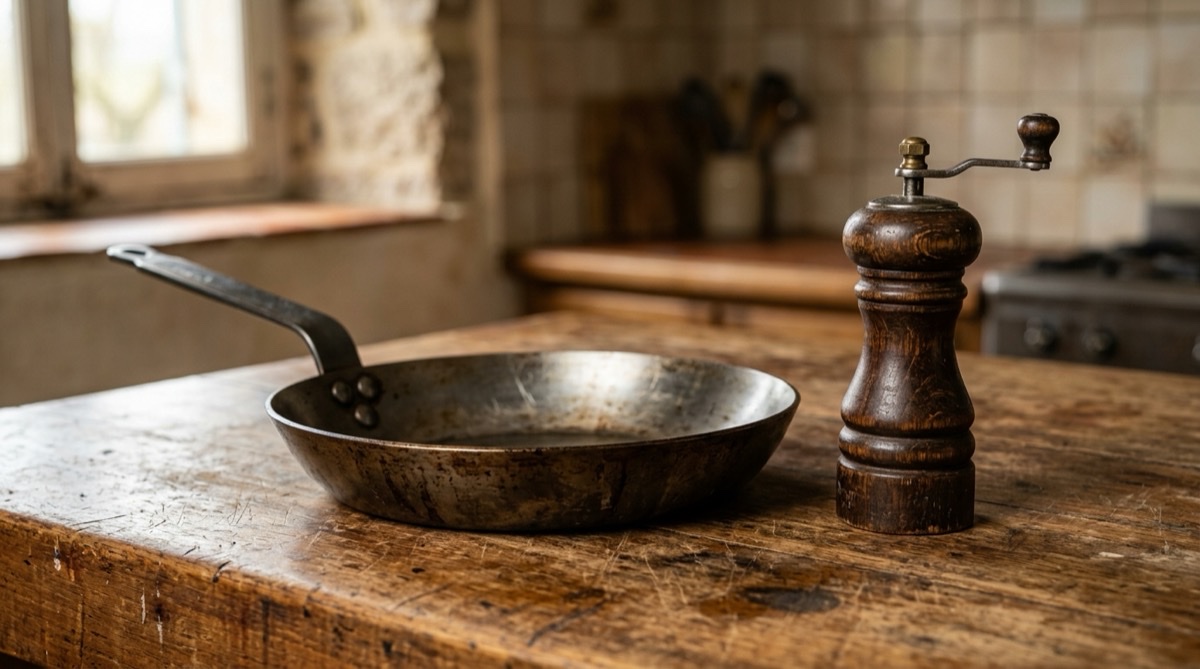 Carbon steel pan and pepper mill, practical gift ideas for a brother who cooks