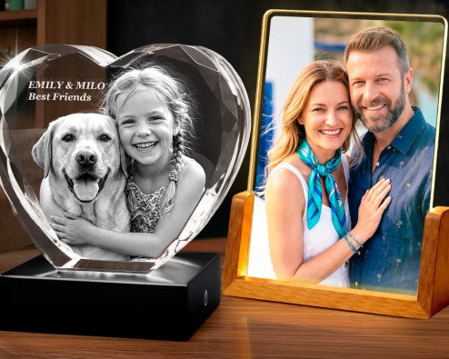 Personalized photo gifts: picture inside heart shaped crystal