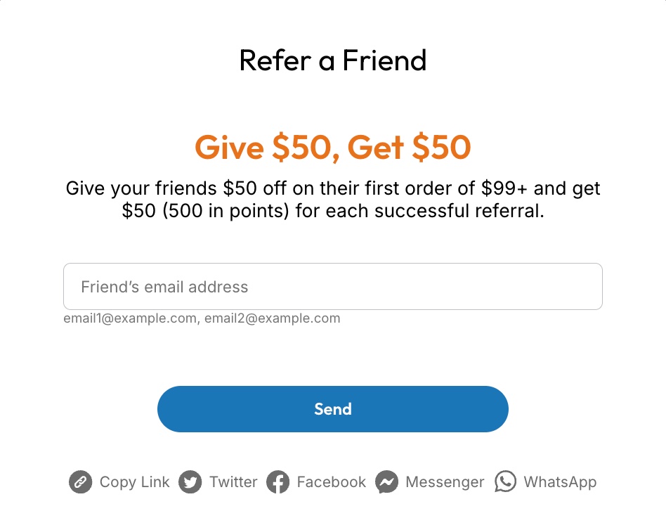 Refer a Friend block on the ArtPix 3D Rewards Program page - give $50, get $50