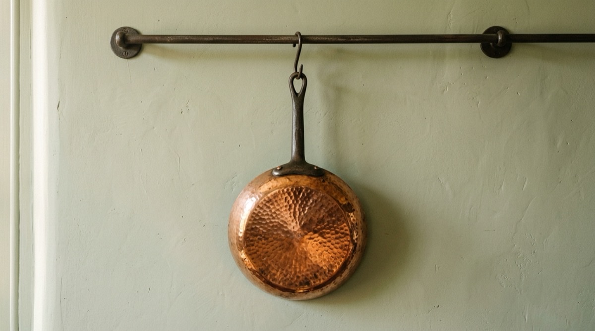 Hammered copper pan, the traditional American material for a seventh wedding anniversary