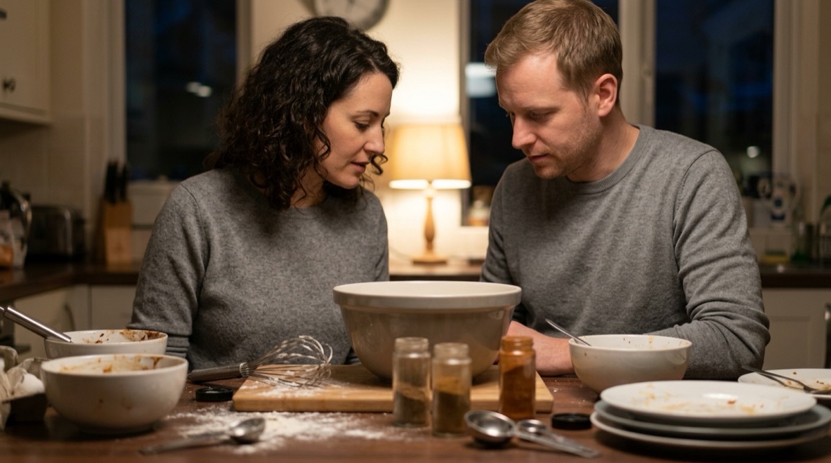 A couple cooking their wedding meal at home for an eighth anniversary