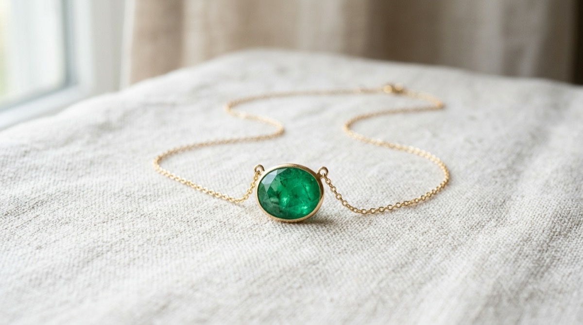 Emerald pendant, the gemstone of the twentieth anniversary