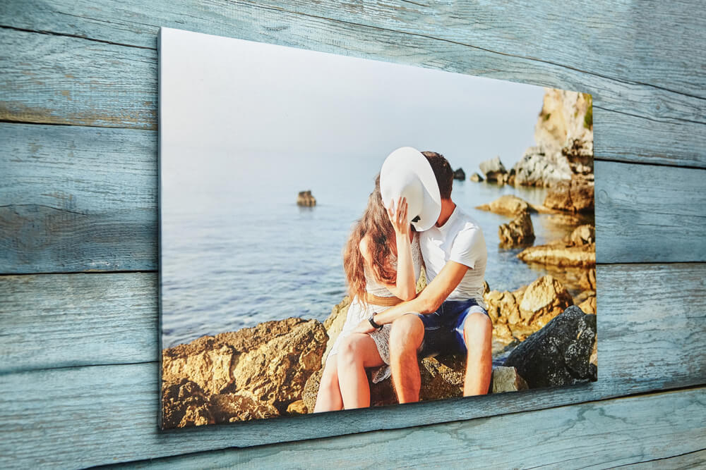 A couple’s engagement photo is transformed into an art print for their home.