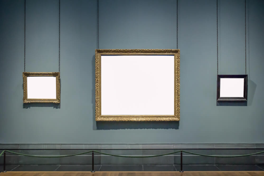 A virtual guided tour through an empty art museum.