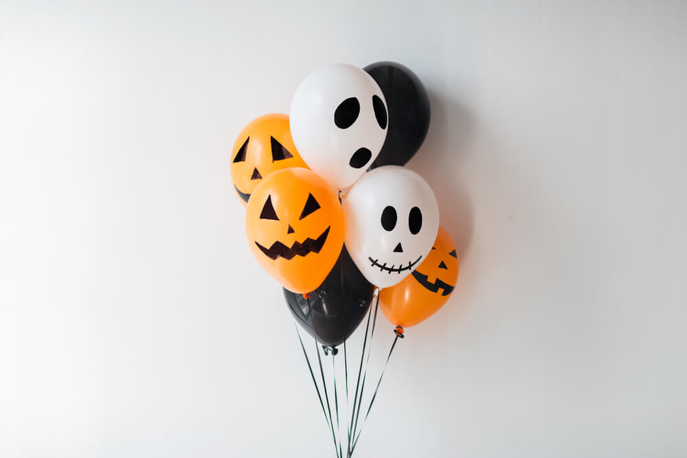 Cute Halloween balloons perfect for a baby shower with a spooky theme.