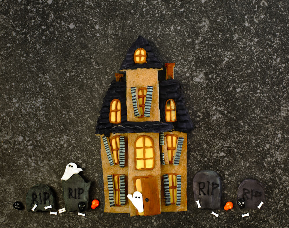 A haunted gingerbread house for kids during spooky season.