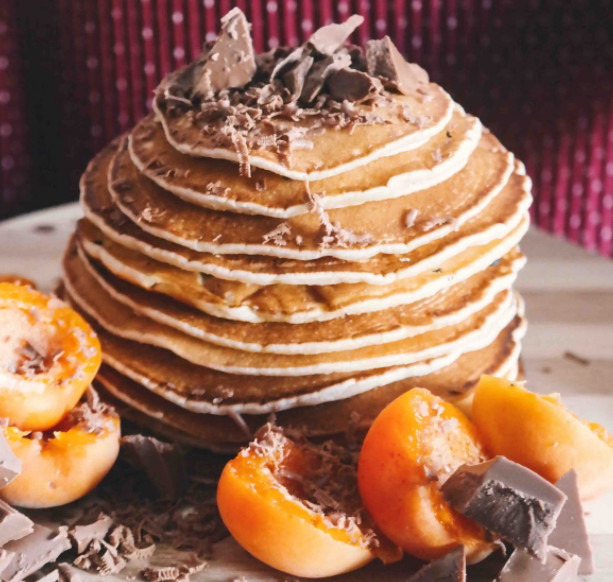 A stack of homemade pancakes starts the day on a high note.