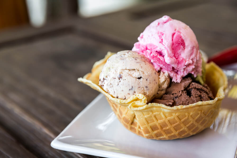 An ice cream treat in a waffle bowl to celebrate a Libra season birthday.