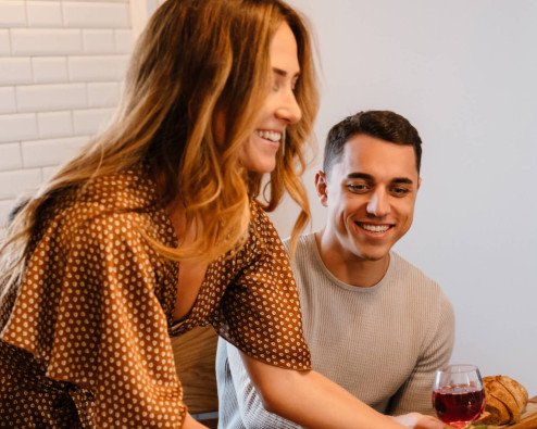 Happy couple having dinner