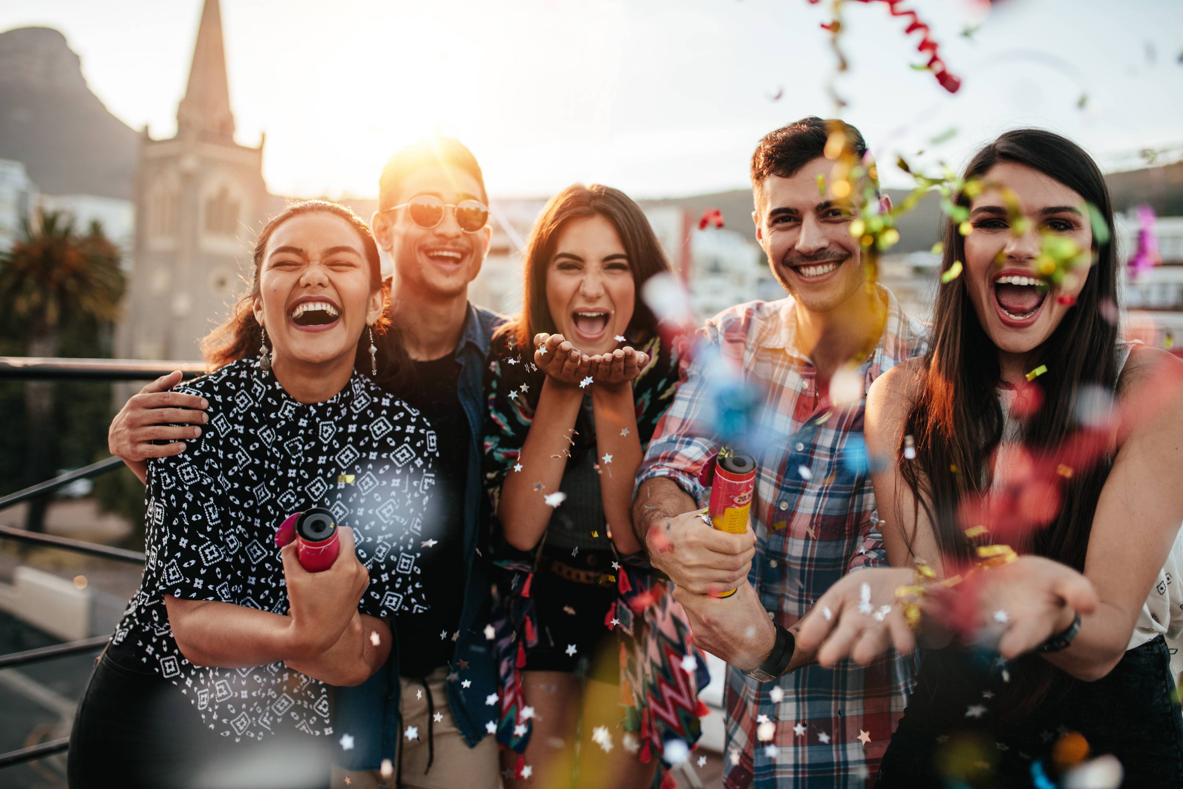 A group of cool twenty-somethings celebrate their Sagittarius friend’s birthday. 