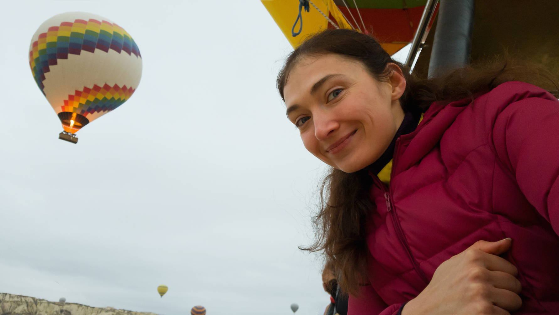 A girl flying air balloon