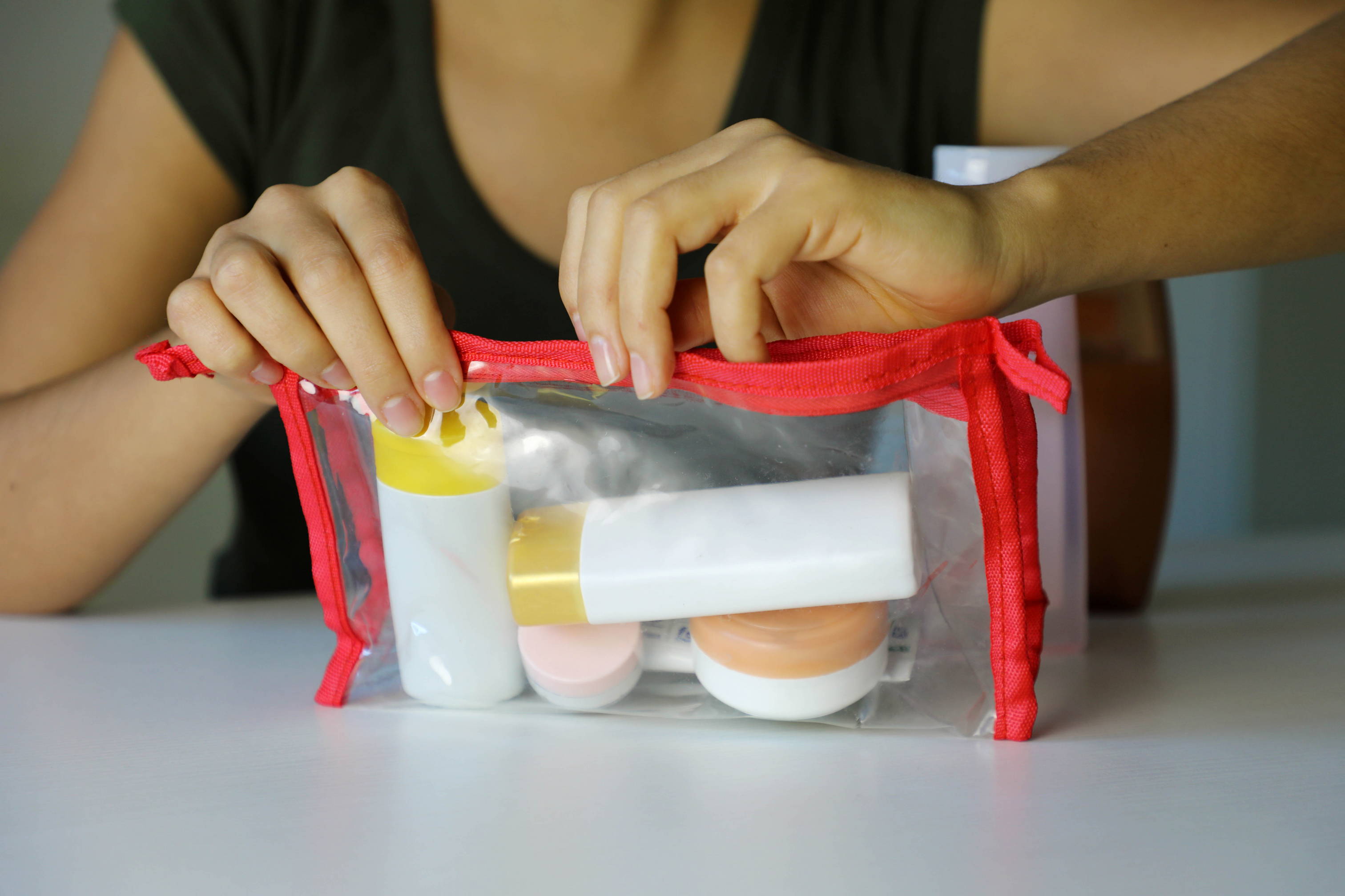 Travel bottles in a cosmetic bag