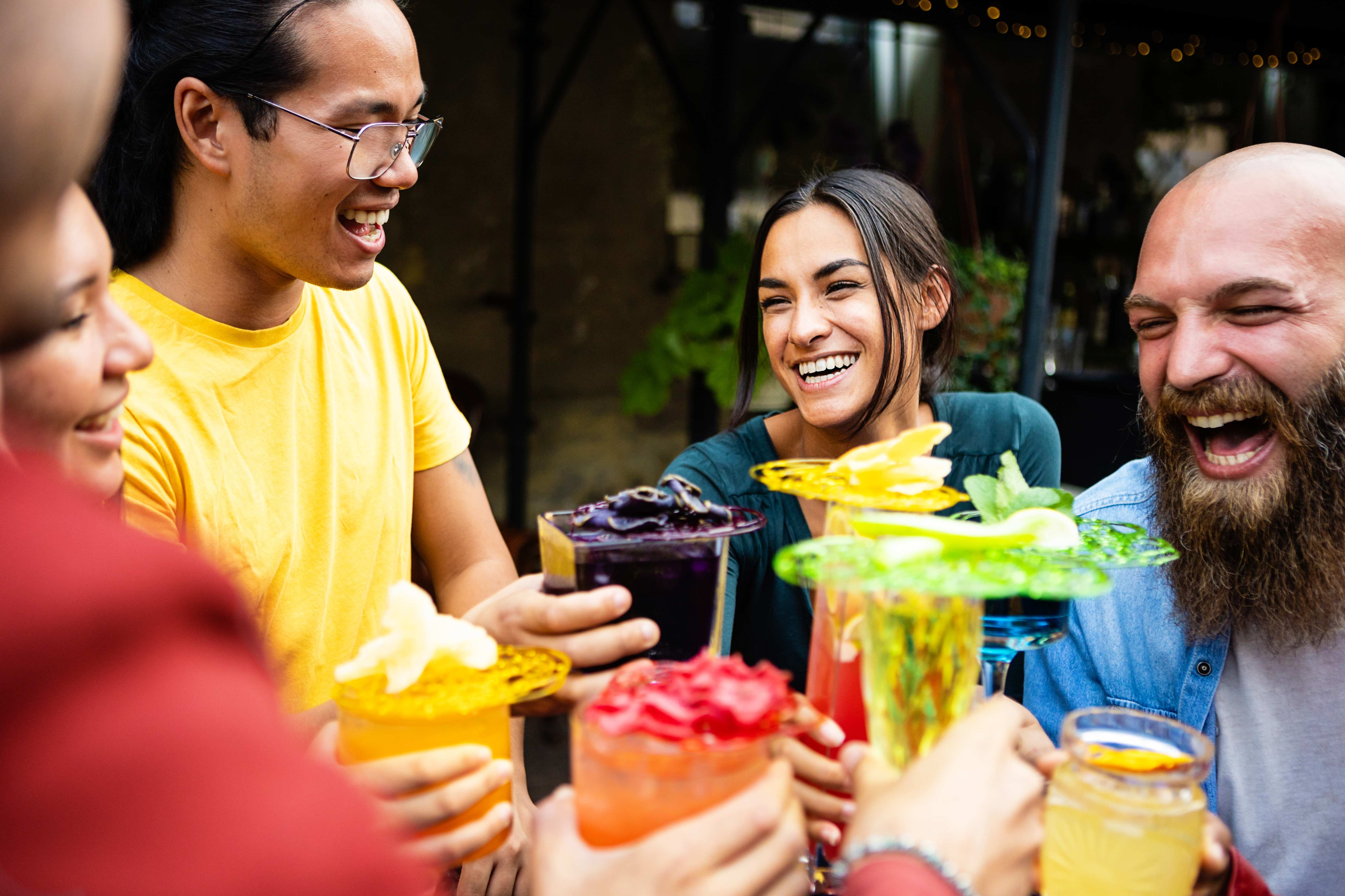 A fun group of friends celebrate a birthday with a local bar crawl. 