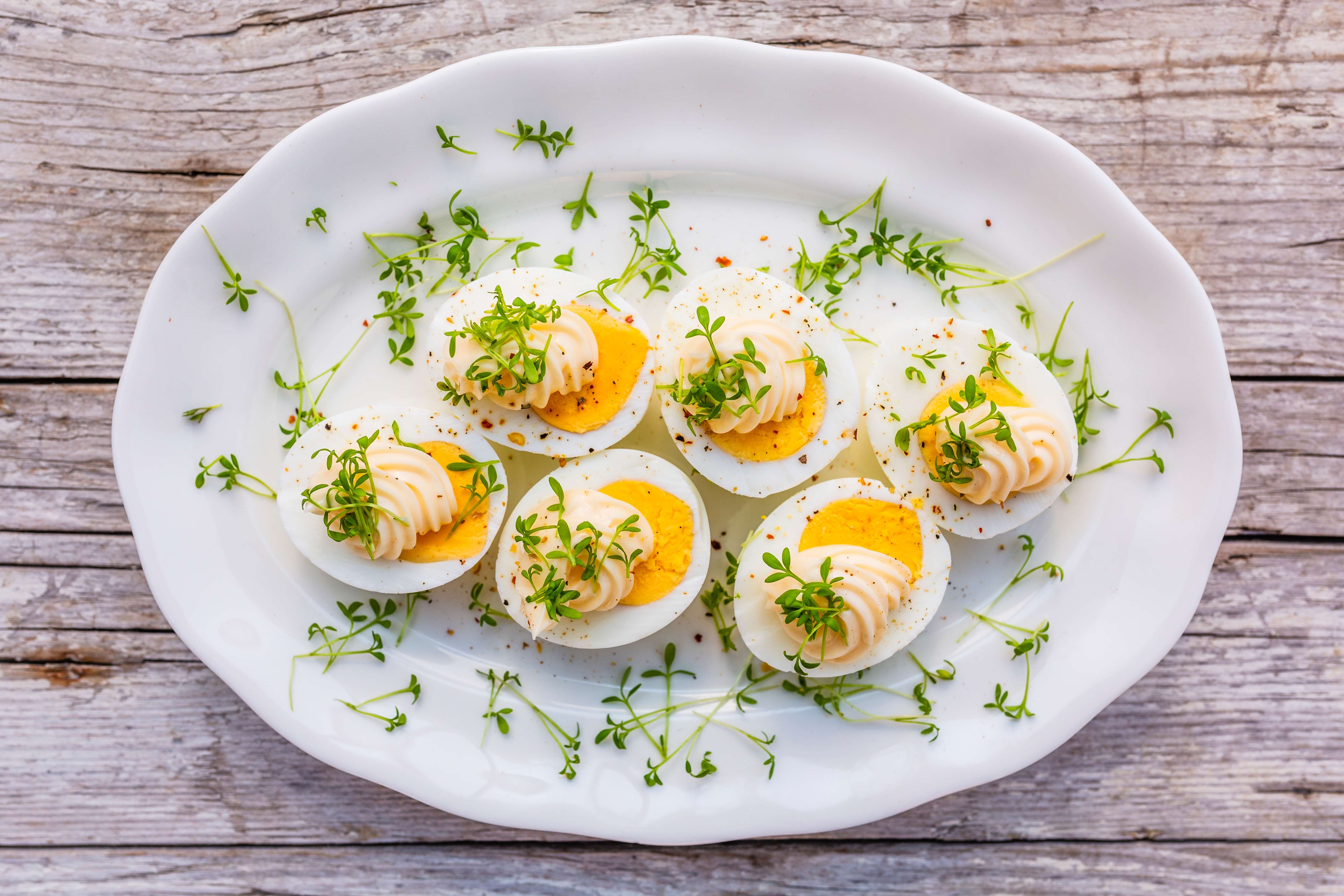 A delicious plate of deviled eggs for family brunch on Easter Sunday.