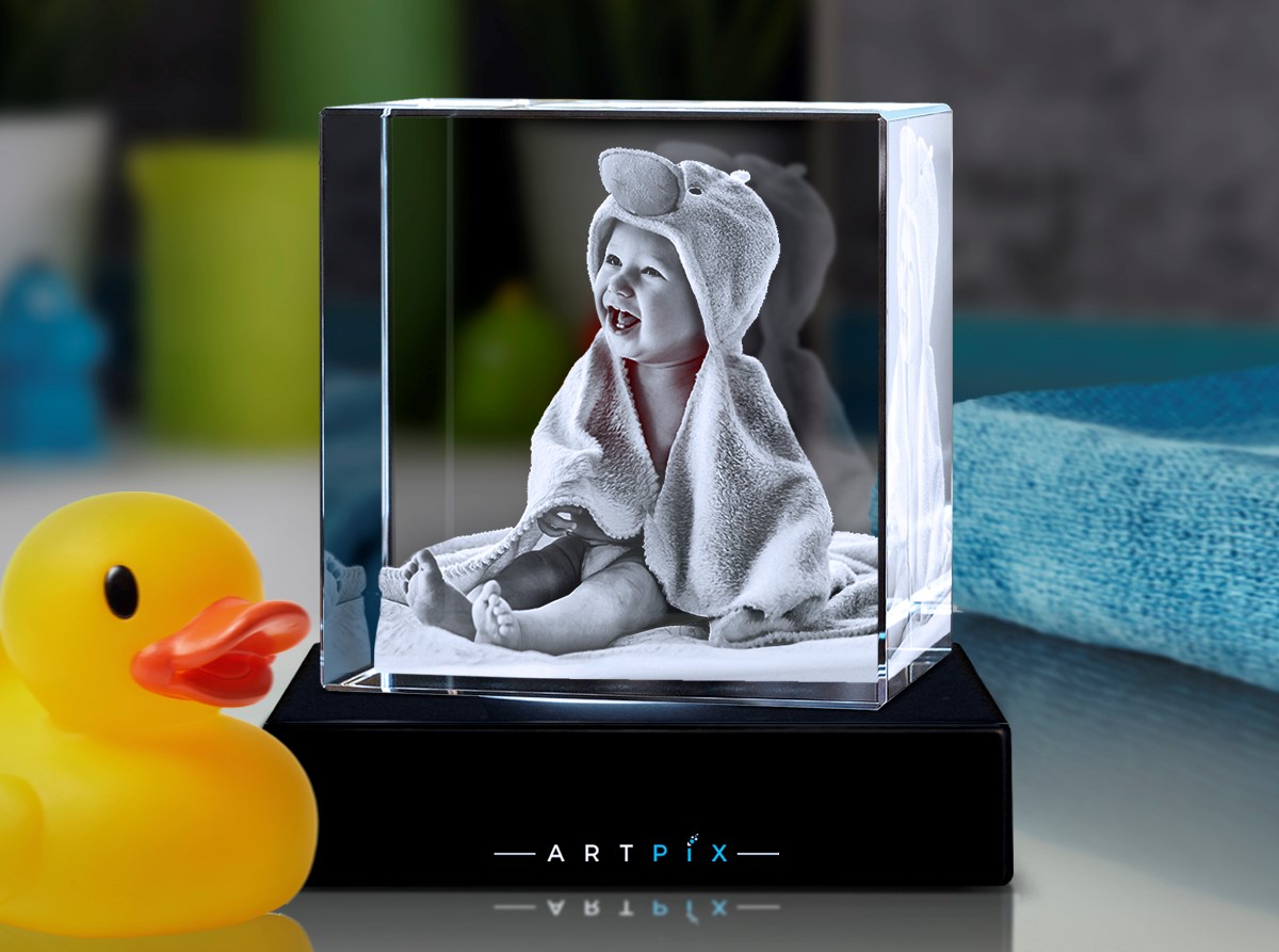 A 3D Photo Crystal engraved with an adorable baby picture for Mother’s Day.