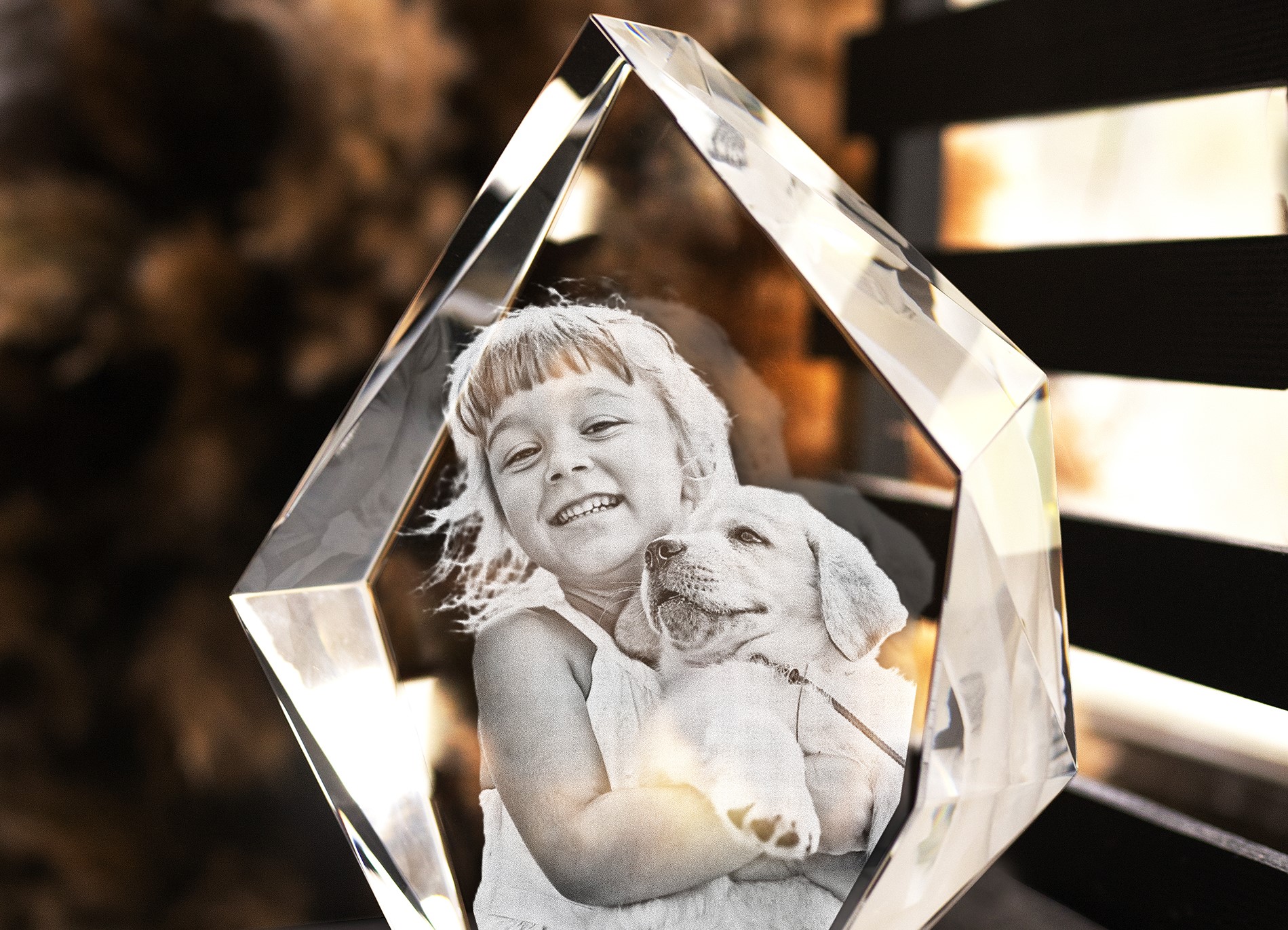 A crystal gift for Dad with a 3D engraved photo of his small daughter inside.