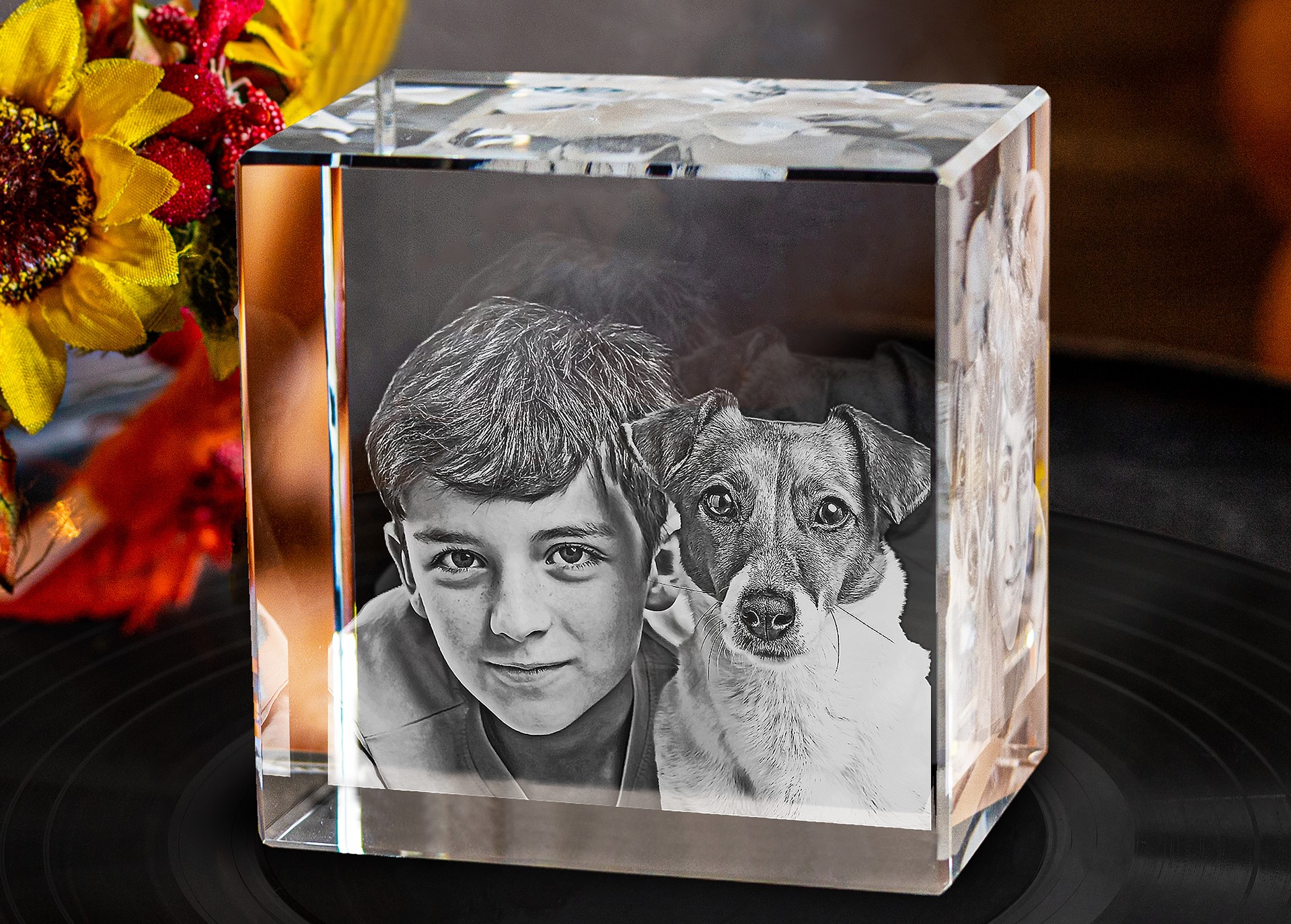 A 3D Crystal for Mom personalized with a photo of her son.