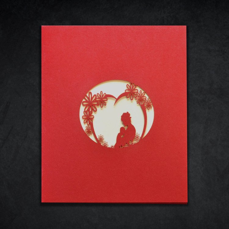 Mother’s Day Greeting Card A closed Mother’s Day greeting card with a sweet design of a mom and child on the front