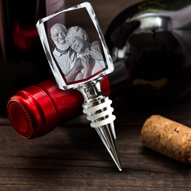 An image of a loving senior couple showcased inside a Wine Stopper Rectangle