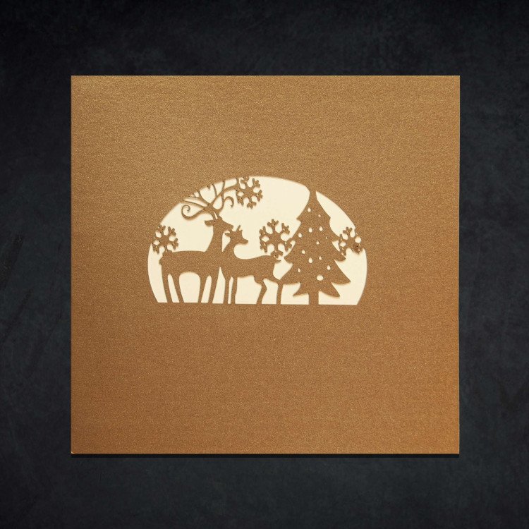 3D Christmas Yellow Reindeer Card A closed 3D Christmas Yellow Reindeer Card with a holiday design on the front