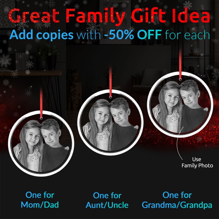 A pretty brother-sister photo engraved in 2D Crystal Ornament Round. Christmas.