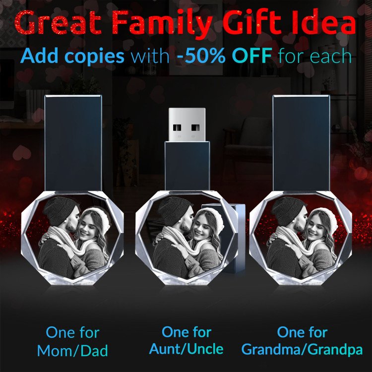 A USB Flash Drive Octagon personalized with photo of happy couple. Christmas.