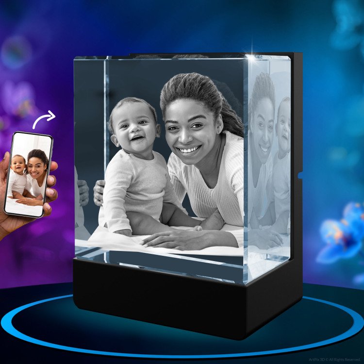 3D LED Light Base with Photo Crystal mother's day gift idea for 2024