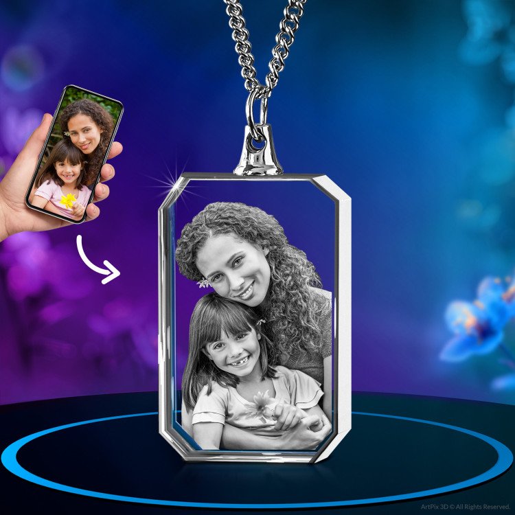 Necklace Rectangle 2D mother's day gift idea for 2024