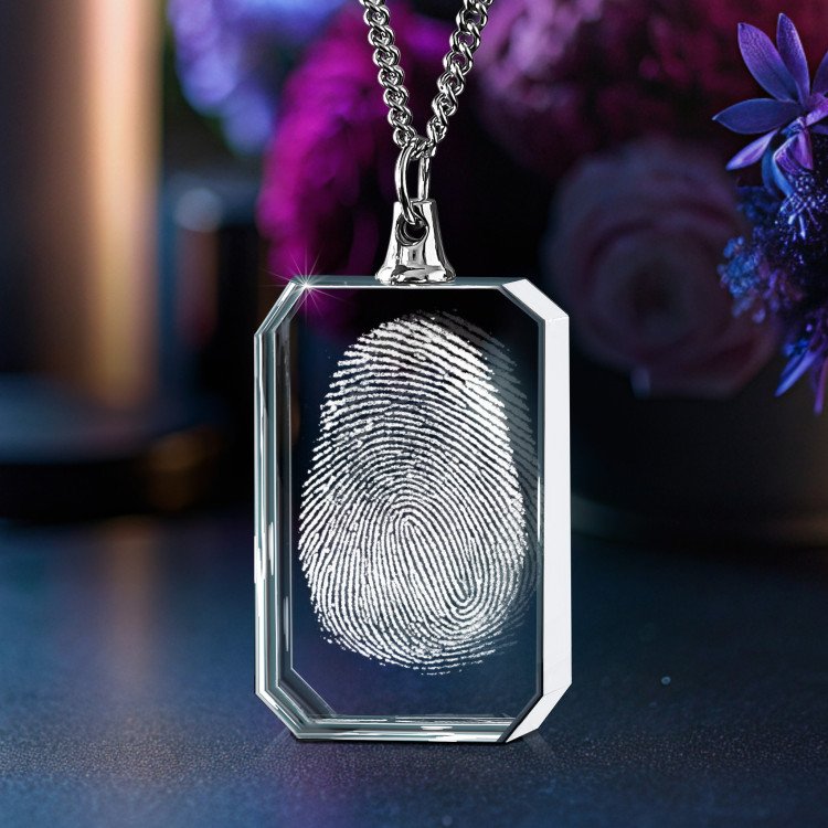 Crystal Photo Necklace Fingerprint V Day ArtPix 3D Custom Valentine s Day Gift Rectangle Medium Women Gifts Holiday Gift Ideas Men Gifts