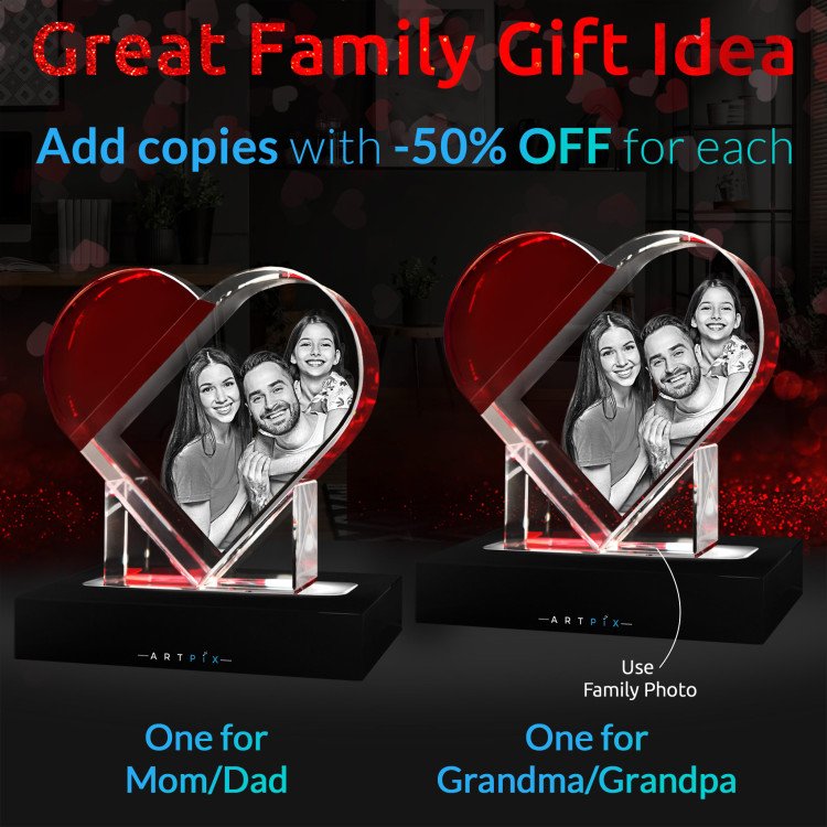 Red glass heart keepsake with engraved photo #2