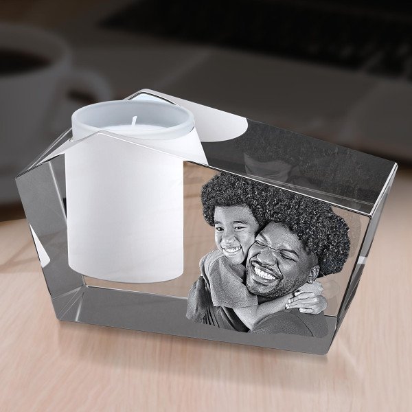 Clear Crystal Prism Candle Holder with Personalized Engraving
