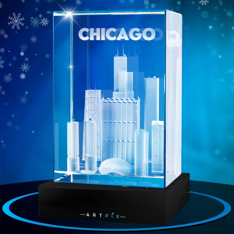 Chicago Landmarks 3D Crystal Christmas Gift Idea for 2024