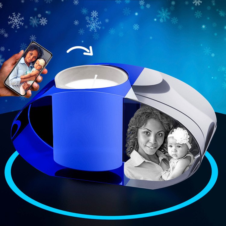 Blue Ellipse Candle Holder with photo inside