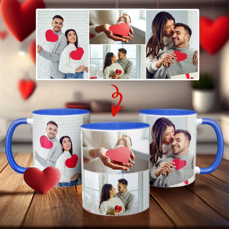 4 Photo Collage Mug with Color Handle