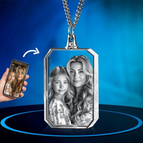 Necklace Rectangle 3D with photo inside