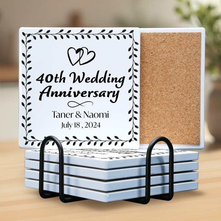 Wedding Anniversary Square Ceramic Coaster