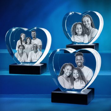 Set of 3 Large 3D Crystal Hearts