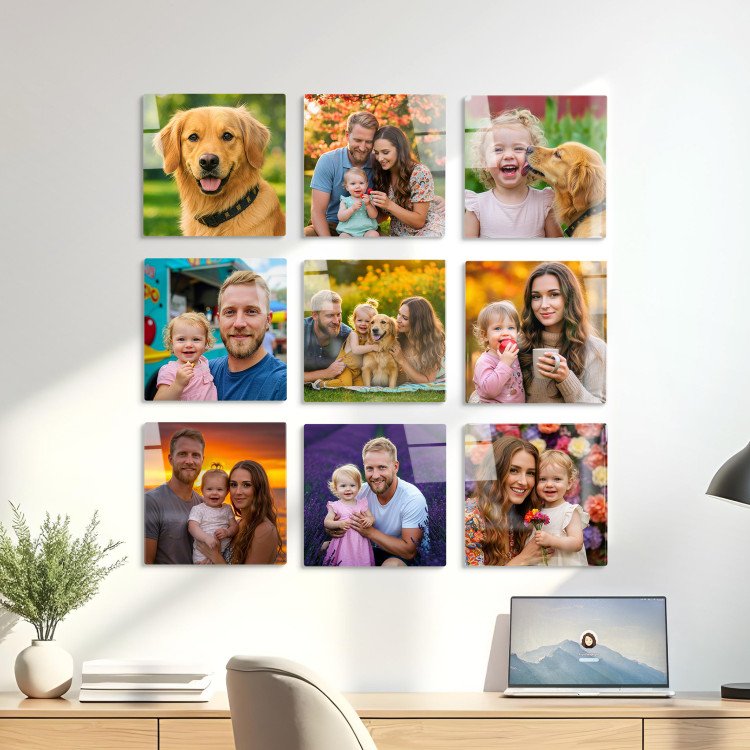 Glass Photo Tiles 8x8 Square | Set of 9