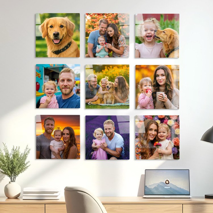 Glass Photo Tiles 10x10 Square | Set of 9