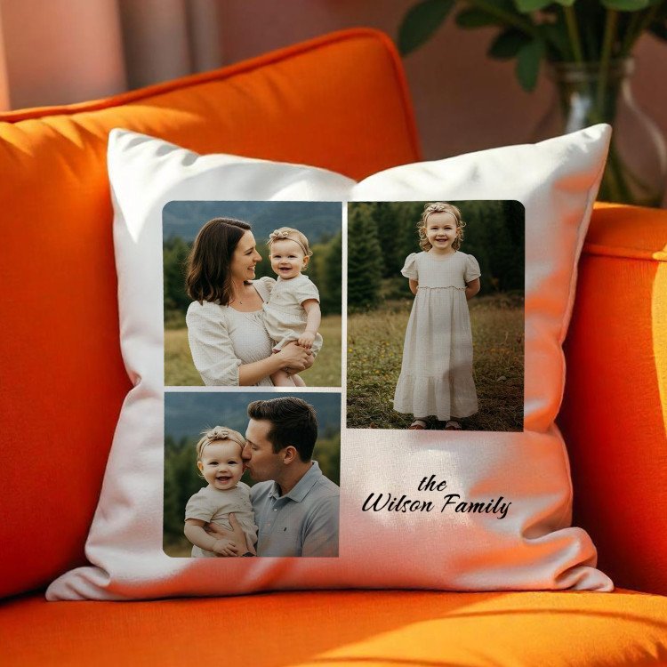 3 Photo Collage Square Pillow Cover