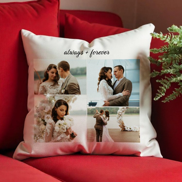 4 Photo Collage Square Pillow Cover