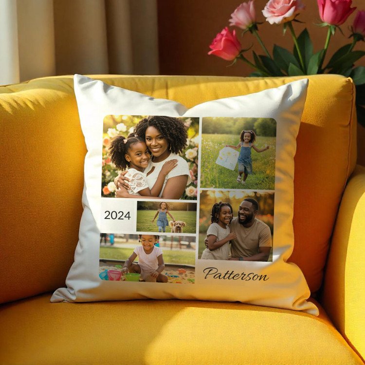 4 Photo Collage Square Pillow Cover