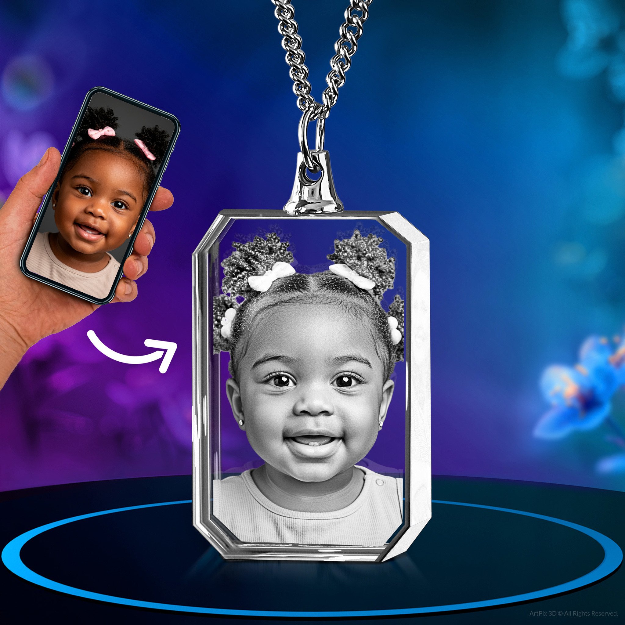 Necklace Rectangle 3D for Mother's Day