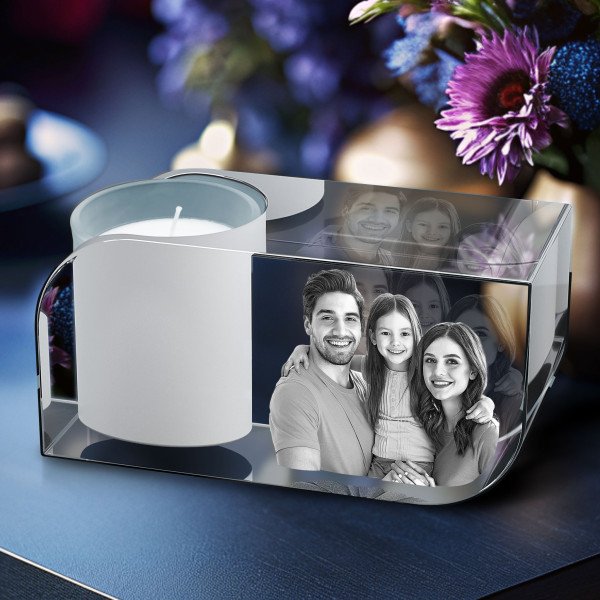 Clear Crystal Prism Candle Holder with Personalized Engraving