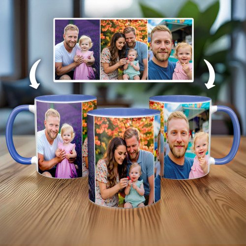 Three Photo Mug + Colored Handle custom gift for Father's Day 2025