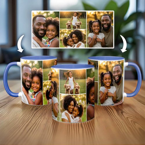 Four Photo Mug + Colored Handle custom gift for Father's Day 2025