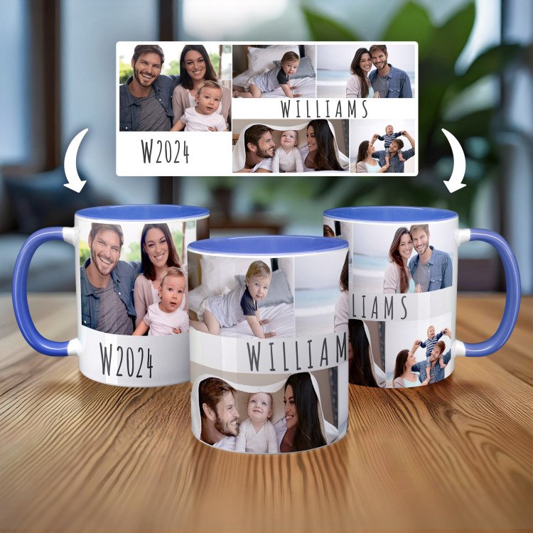 Five Photo Mug + Colored Handle custom gift for Father's Day 2025