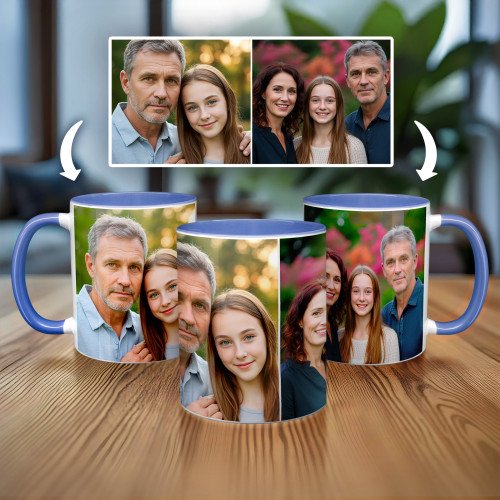 Two Photo Mug + Colored Handle custom gift for Father's Day 2025