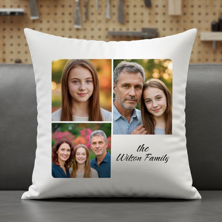 3 Photo Collage Square Pillow Cover custom gift for Father's Day 2025